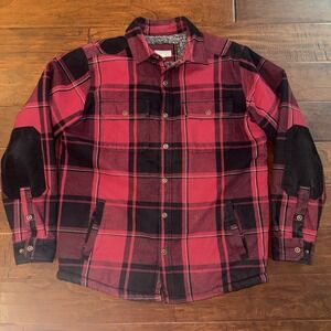 Ultimate Terrain Flannel Shirt Jacket Snaps Corduroy Patches Sherpa Lined Large